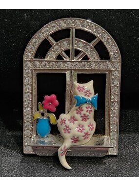 Vintage Bob Mackie "Cat in the Window" Signature Collectible Pin-Like New